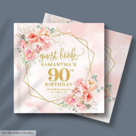 Romantic Pastel Pink Gold Peonies 90th Birthday  ゲストブック