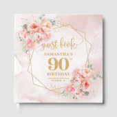 Romantic Pastel Pink Gold Peonies 90th Birthday  ゲストブック (正面)