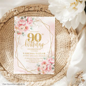 Romantic Pastel Pink Gold Peonies 90th Invitation 招待状