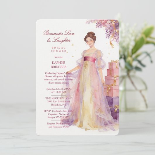 Romantic Pastel Regency Lady Floral Wisteria 招待状 (スタンド正面)