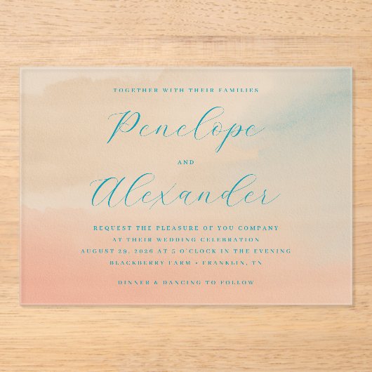 Romantic Pastel Watercolor アクリル招待状 (正面)