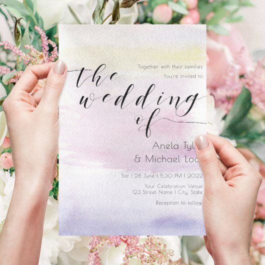 ©Romantic Pastel Watercolor Typography Wedding ll 招待状
