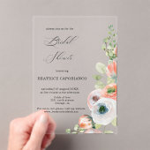 Romantic Peach Coral Floral Bridal Shower アクリル招待状 (インサイチュ (ポータブル))