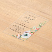 Romantic Peach Coral Floral Bridal Shower アクリル招待状 (レイダウン)