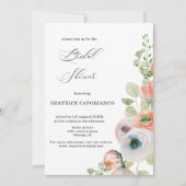 Romantic Peach Coral Floral Bridal Shower Card 招待状 (正面)