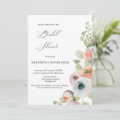 Romantic Peach Coral Floral Bridal Shower Card 招待状 (スタンド正面)