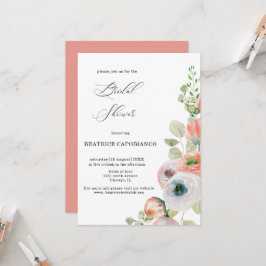 Romantic Peach Coral Floral Bridal Shower Card 招待状