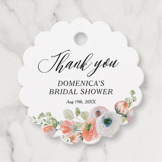 Romantic Peach Floral Bridal Shower フェイバータグ (正面)