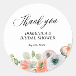 Romantic Peach Floral Bridal Shower ラウンドシール