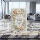 Romantic Peach Floral Faux Embossed Wreath Wedding 招待状