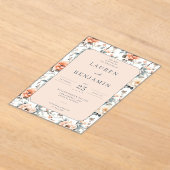 Romantic Peach Floral Wedding Invitation アクリル招待状 (レイダウン)