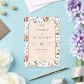 Romantic Peach Floral Wedding Invitation アクリル招待状 (インサイチュ (ウェディング))