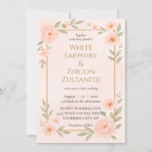 Romantic Peach Floral Wedding Invitation 招待状 (正面)