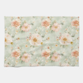 Romantic Peach Mint Pretty Roses Floral キッチンタオル (横)