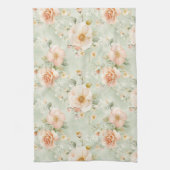 Romantic Peach Mint Pretty Roses Floral キッチンタオル (縦)