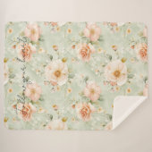 Romantic Peach Mint Pretty Roses Floral シェルパブランケット (正面(横))