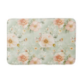 Romantic Peach Mint Pretty Roses Floral バスマット (正面)