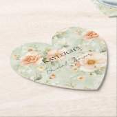 Romantic Peach Mint Roses Floral Bridal Shower ペーパーコースター (アングル)