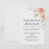 Romantic Peach Watercolor Roses Wedding Invitation 招待状 (正面/裏面)