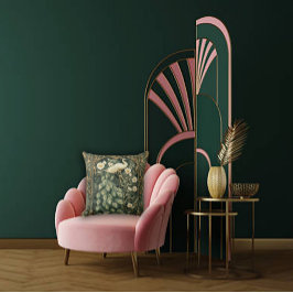 Romantic Peacock and Daisy Art Nouveau クッション