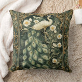Romantic Peacock and Daisy Art Nouveau クッション (ブランケット)
