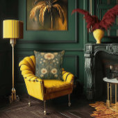 Romantic Peacock Feathers and Daisy Art Nouveau クッション