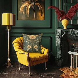 Romantic Peacock Feathers and Daisy Art Nouveau クッション