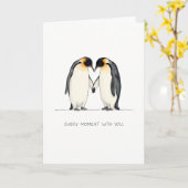 Romantic Penguin Couple Greeting Card カード (黄色い花)