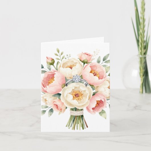 Romantic Peony Bouquet with Diamond Ring ノートカード (正面)
