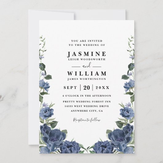 Romantic Peony Garden Elegant QR Code Wedding 招待状 (正面)