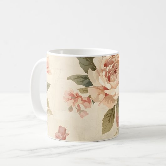 Romantic Peony & Rose Vintage Garden コーヒーマグカップ (正面左)