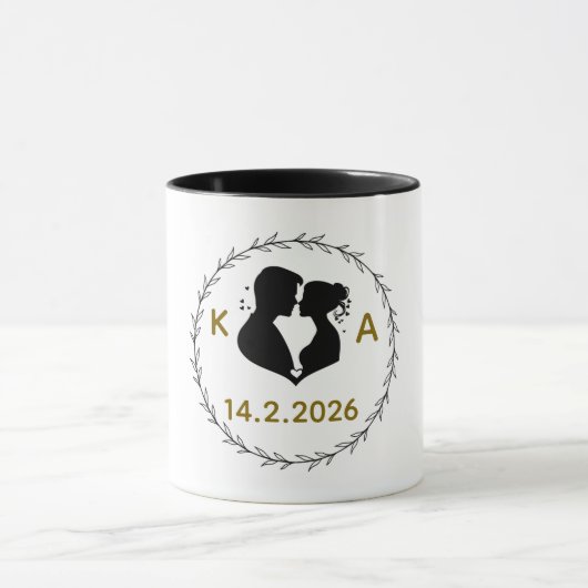 Romantic Personalized Couple Mug with Initials & W マグカップ (中央)