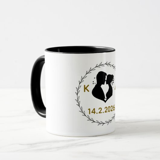 Romantic Personalized Couple Mug with Initials & W マグカップ (正面左)