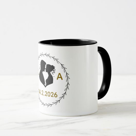 Romantic Personalized Couple Mug with Initials & W マグカップ (正面右)