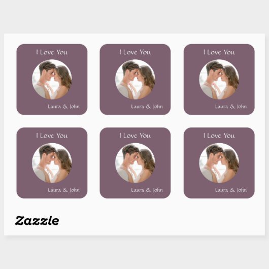 Romantic Personalized Couple Photo & Names Sticker スクエアシール (シート)