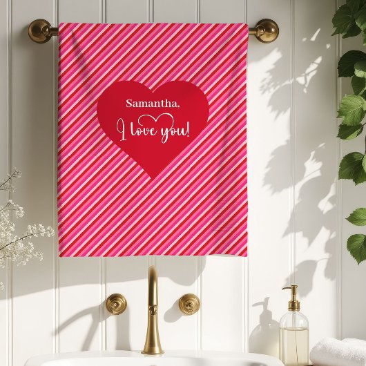 Romantic Personalized Valentine Bath Towel Hearts バスタオルセット