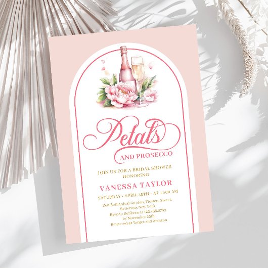 Romantic petals and prosecco bridal shower invite 招待状