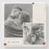 Romantic Photo Collage, Rustic "Be Mine" keepsake ストーンコースター (正面)