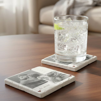 Romantic Photo Collage, Rustic "Be Mine" keepsake ストーンコースター