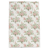 Romantic pink and green bird and flowers ミディアムペーパーバッグ (正面)