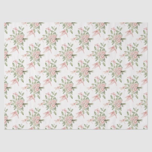 Romantic pink and green bird and flowers 薄葉紙 (正面)