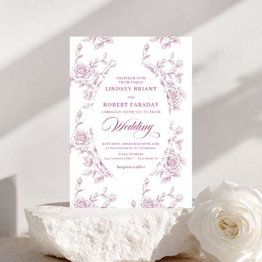 Romantic Pink and White Rose Pattern Wedding 招待状