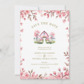  Romantic Pink Barn Rustic Landscape Floral Frame セーブザデート (正面)