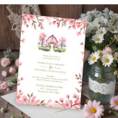 Romantic Pink Barn Rustic Landscape Floral Frame 招待状