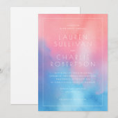 Romantic Pink Blue Watercolor 招待状 (正面/裏面)