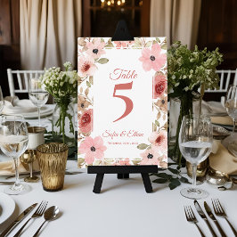 Romantic Pink Blush Floral Wedding Table Number サンキューカード