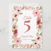 Romantic Pink Blush Floral Wedding Table Number サンキューカード (裏面)
