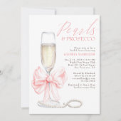 Romantic Pink Bow Pearls & Prosecco Bridal Shower 招待状 (正面)