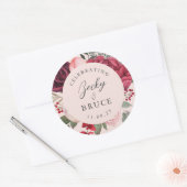 Romantic Pink Bridal Bouquet Bride & Groom Names ラウンドシール (封筒)