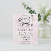 Romantic Pink Café Courtyard Wedding Save the Date (スタンド正面)